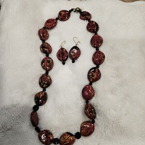 Elegant Red and Black Beaded Necklace and Earring Set